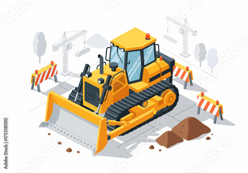 Bulldozer at Construction Site Illustration