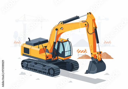 Excavator in Action on Construction Site