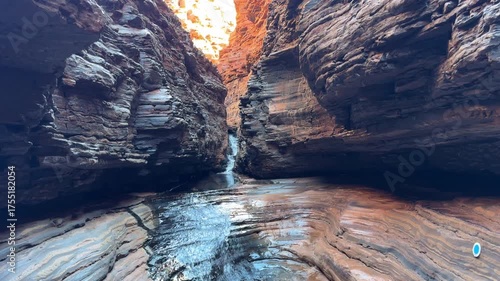 hiking trail to kermits pool at hancock gorge in Karijini national park, a popular travel destination in the Pilbara of outback Western Australia.