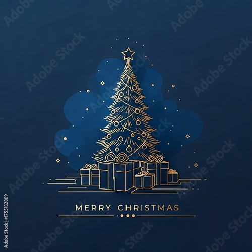 Handgemalte Weihnachtskarte,Grusskarte mit Baum und Frohe Weihnachten auf englisch