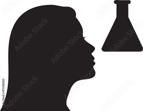 Women in STEM Silhouettes International Day Girls Science Female Profile Flask Minimal Icon