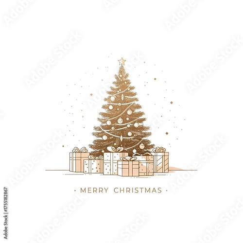 Handgemalte Weihnachtskarte,Grusskarte mit Baum und Frohe Weihnachten auf englisch