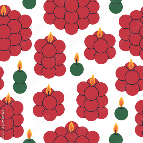 Christmas candles pattern. Decorative wax candles endless design, aroma candles flat vector background illustration. Home interior decor seamless pattern