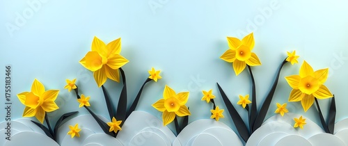 Handmade Yellow Daffodils: Cheerful Botanical Paper Craft Illustration for Spring Gardens