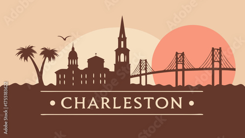 Charleston skyline vector perfect for travel brochures, city guides, postcards, and promotional material showcasing charleston, south carolinas architecture.