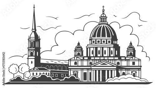 Charleston skyline vector art of cityscape like saint petersburg, russia with famous buildings. Suitable for travel websites or postcards.