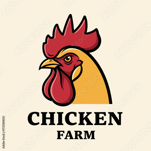 Chicken Farm Logo: Rooster Head with Red Comb.