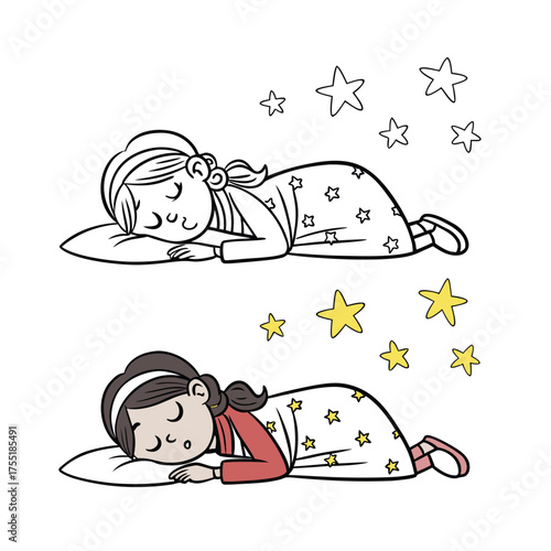 Child sleeping dreaming of stars night sky childhood imagination sweet dreams peaceful slumber isolated on transparent background