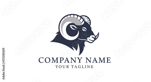 Illustration of a ram head with curved horns and a dark coat.
