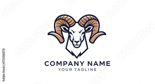 A stylized illustration of a ram's head with large, curved horns, suitable for a logo.