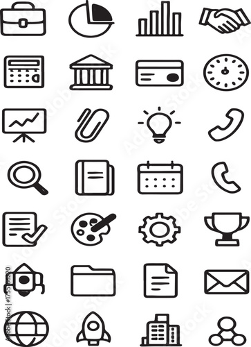 Business and Finance Icon Set With Briefcase and Handshake icons