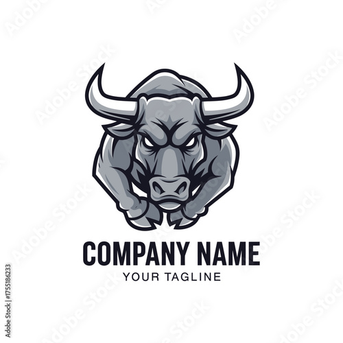 A fierce bull logo, gray and white, charging forward, with the company name and tagline below.