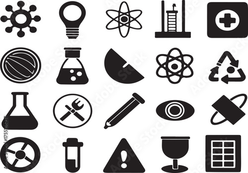 Science and Medical Icons Set on White Background virus light bulb