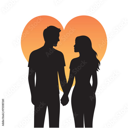 Romantic Couple Silhouette with Heart – Love Vector Illustration for Valentine’s Day, Wedding, and Relationship Designs