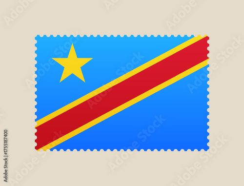 republic congo flag postage stamp vector illustration. Modern vibrant flag emblem design in authentic national colors. Isolated vector design