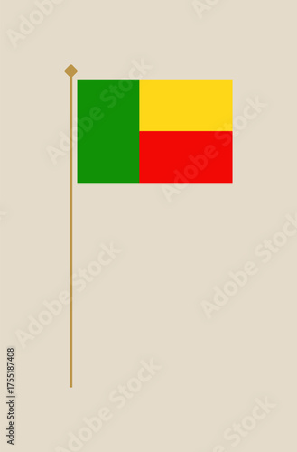 benin flag pole vector illustration. Modern vibrant flag emblem design in authentic national colors. Isolated vector design