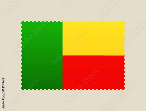 benin flag postage stamp vector illustration. Modern vibrant flag emblem design in authentic national colors. Isolated vector design