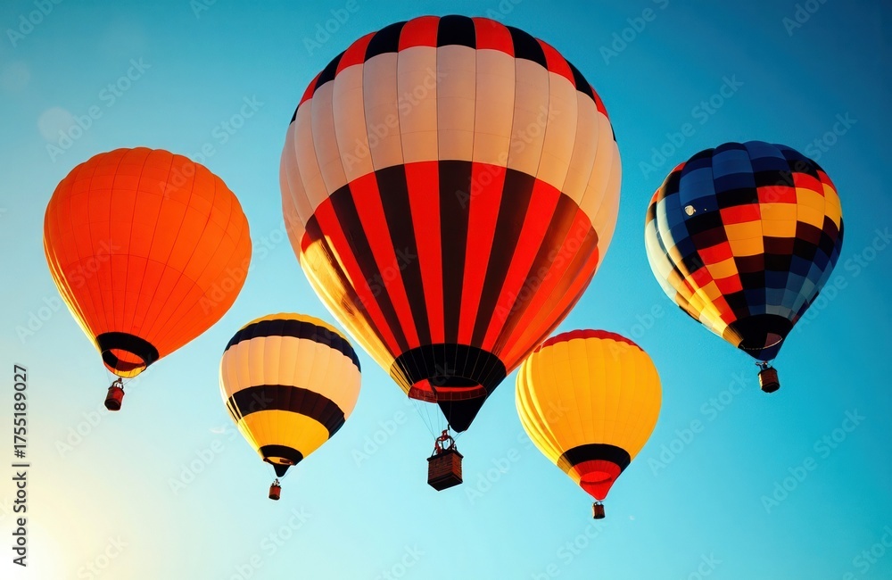Obraz premium Colorful hot air balloons floating in a clear blue sky