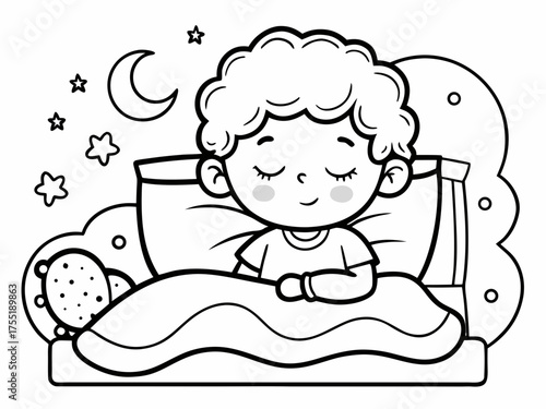 Kids Coloring Page – Peaceful Child Sleeping in Bed