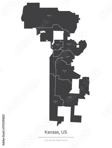Kansas Map. vector map of city in the US.