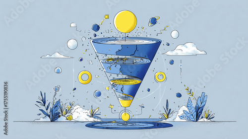 An illustration of a traditional, leaky sales funnel, representing an outdated marketing model.