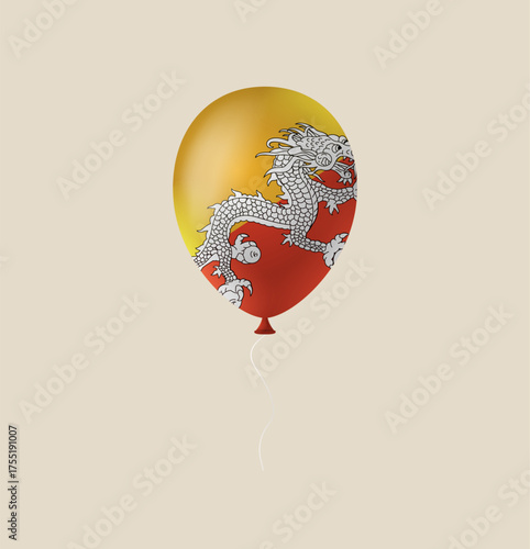 Bhutan flag balloon vector illustration. Modern vibrant flag emblem design in authentic national colors. Isolated vector design