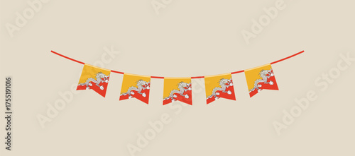 Bhutan festive ribbon flag vector illustration. Modern vibrant flag emblem design in authentic national colors. Isolated vector design
