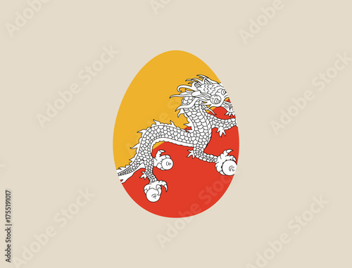 Bhutan flag easter egg vector illustration. Modern vibrant flag emblem design in authentic national colors. Isolated vector design