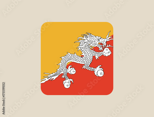 Bhutan square flag vector illustration. Modern vibrant flag emblem design in authentic national colors. Isolated vector design