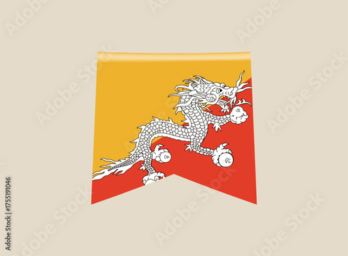 Bhutan festive ribbon flag vector illustration. Modern vibrant flag emblem design in authentic national colors. Isolated vector design