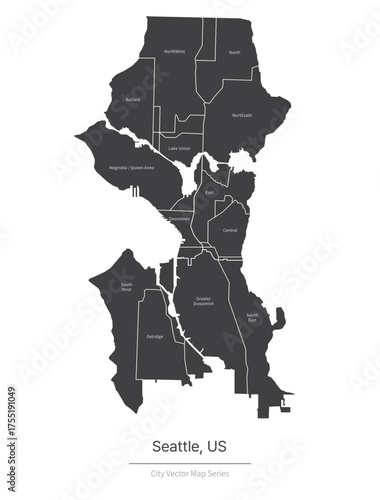 Seattle Map. vector map of city in the US.