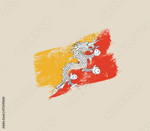 Bhutan grunge flag vector illustration. Modern vibrant flag emblem design in authentic national colors. Isolated vector design