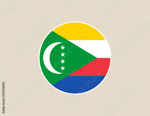 comoros circle flag vector illustration. Modern vibrant flag emblem design in authentic national colors. Isolated vector design