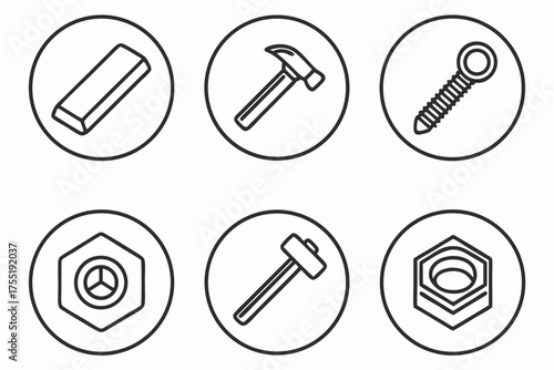 Hand Drawn Icons of Construction and Hardware Tools gold bar hammer