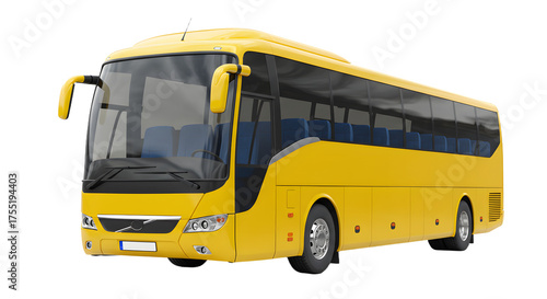 Yellow modern coach bus isolated on white background, perfect for travel, transportation, or tourism concepts