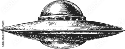 UFO flying saucer sketch, hand drawn vintage style isolated on white — stock vector