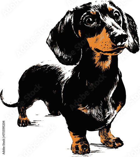 Dachshund dog hand drawn sketch illustration black tan markings — stock vector