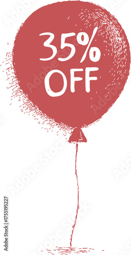 Balloon sketch hand drawn with 35 percent off discount text — stock vector