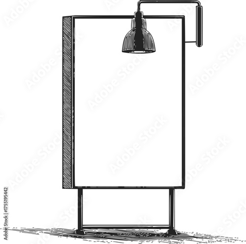 Blank billboard sketch hand drawn with lamp on stand isolated — stock vector