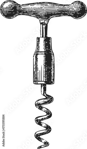 Corkscrew sketch hand drawn vintage style wine bottle opener tool — stock vector