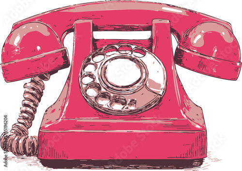 Rotary telephone sketch hand drawn vintage style classic retro communication device — stock vector