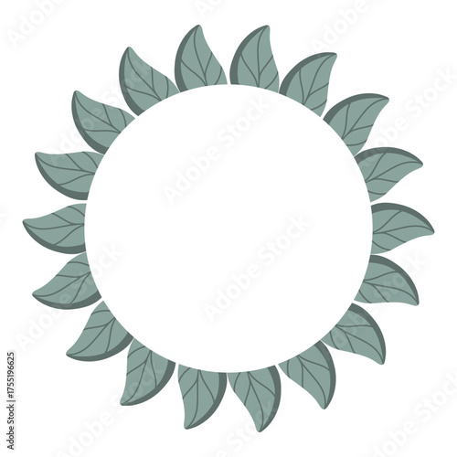 Round frame with green leaves in natural botanical style. Vector isolated illustration on white background. 