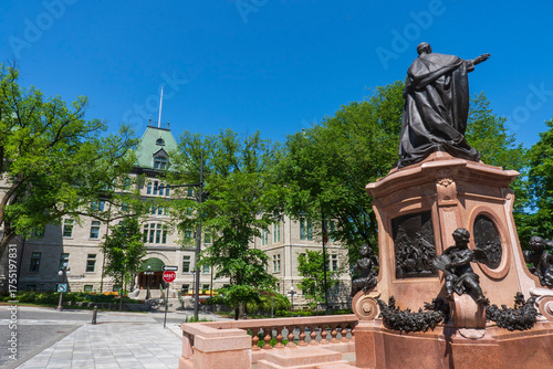Plaza in front of the Hôtel de Ville (City Hall) in Old Quebec, Place de l'Hôtel de Ville, a central square known for its public events. Canada.