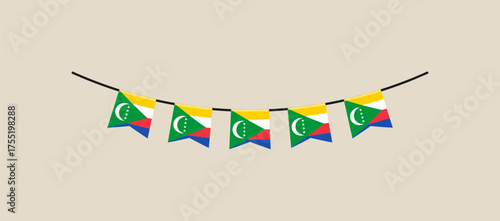 comoros festive ribbon flag vector illustration. Modern vibrant flag emblem design in authentic national colors. Isolated vector design