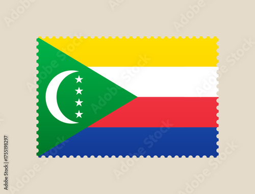 comoros flag postage stamp vector illustration. Modern vibrant flag emblem design in authentic national colors. Isolated vector design