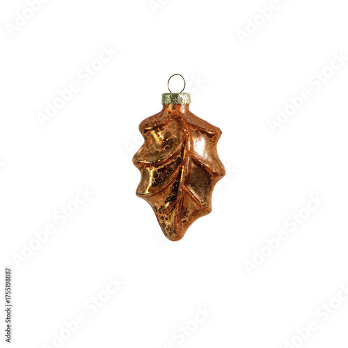 Glass Christmas tree toy in the form of an oak leaf - Retro style