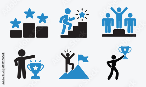 business icon set. Achievement and Success, vector style with white background	
