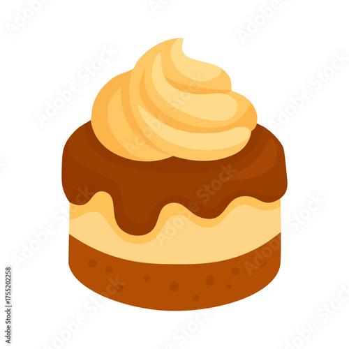 Flat vector illustration of a sweet cupcake with cream topping, cute dessert design, isolated on white background.