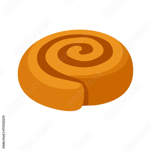 Flat vector illustration of a cinnamon roll pastry with spiral shape, cute dessert design, isolated on white background.