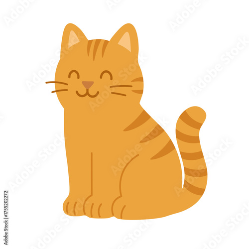 Flat vector illustration of a cute orange cat sitting with closed eyes, minimal cartoon design, white background.
